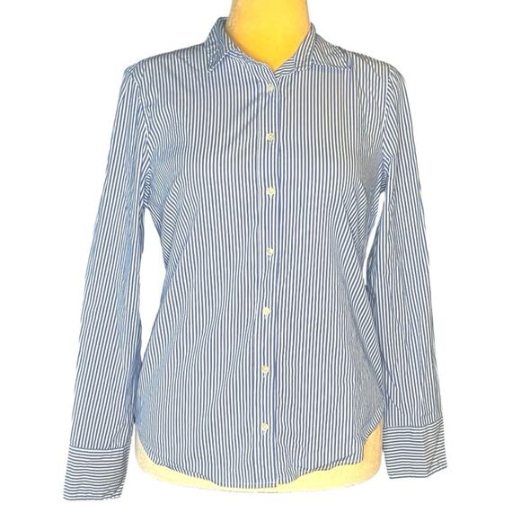 J. Crew 365 Blue/White Striped Fitted Button Up Collared Shirt - 10 Slim - Picture 1 of 9